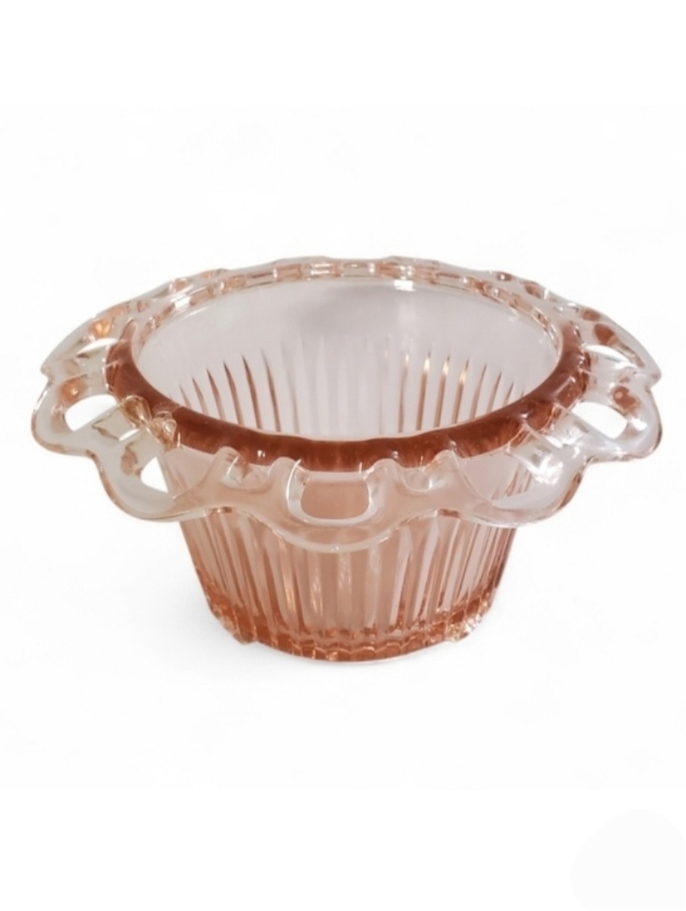 Pink Depression Glass Scalloped Edge Bowl Vase Vintage Collectible
